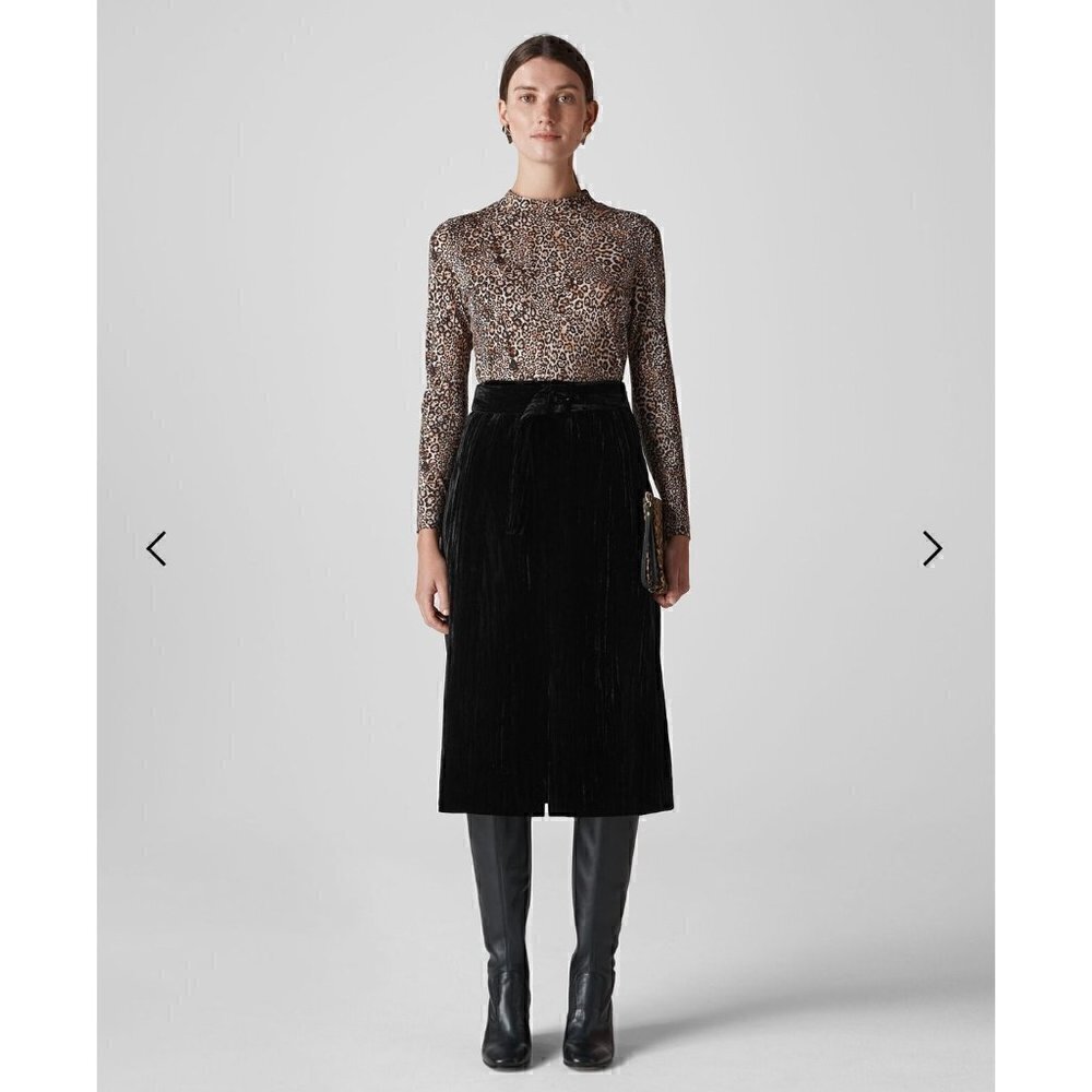 NWT Whistles Crushed Velvet Buckle Skirt Black 2